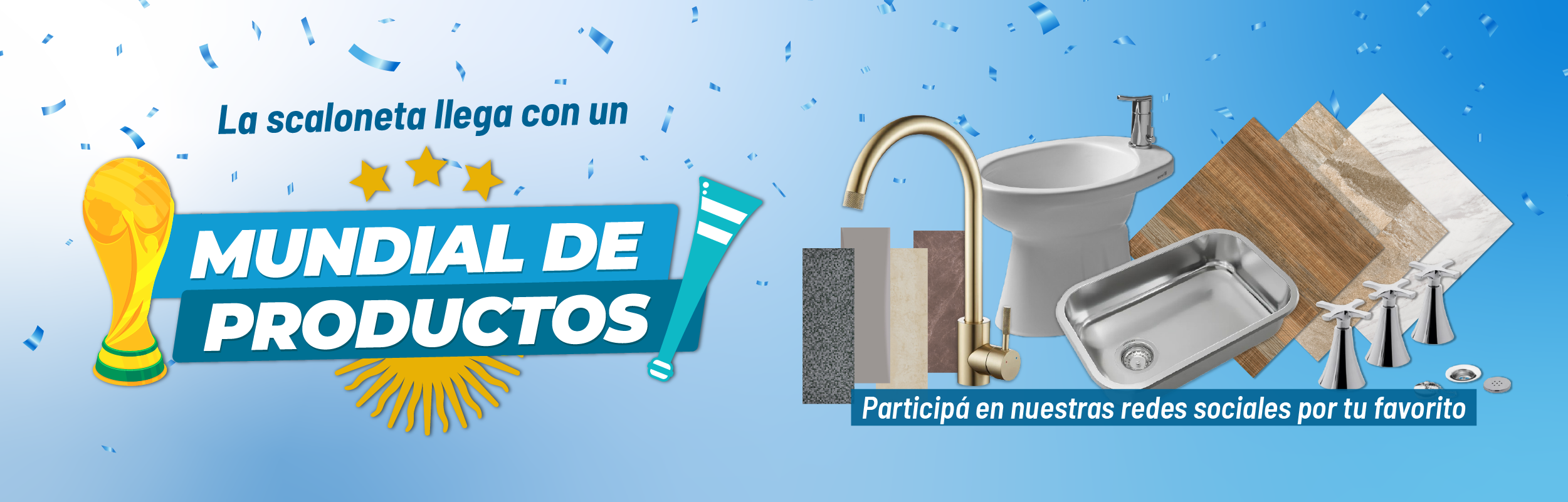 Banner original de la campaña Mundial de Productos de Víctor Gullo, con sus categorías de productos